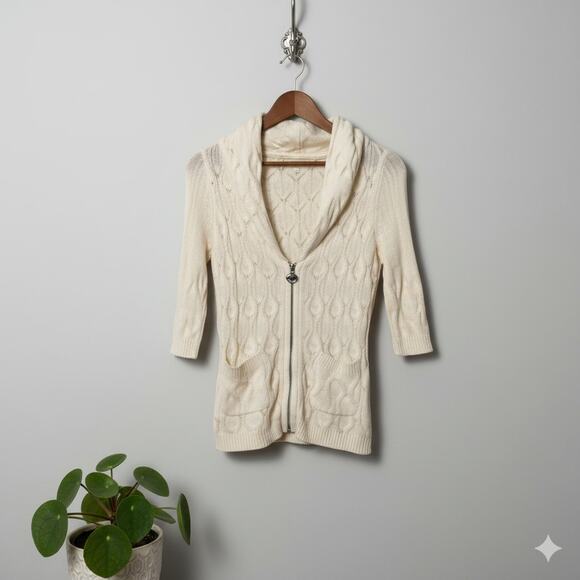 DKNY Womens Knit Open Knit Zip Cardigan Size XS  3/4 Sleeve - Picture 1 of 9